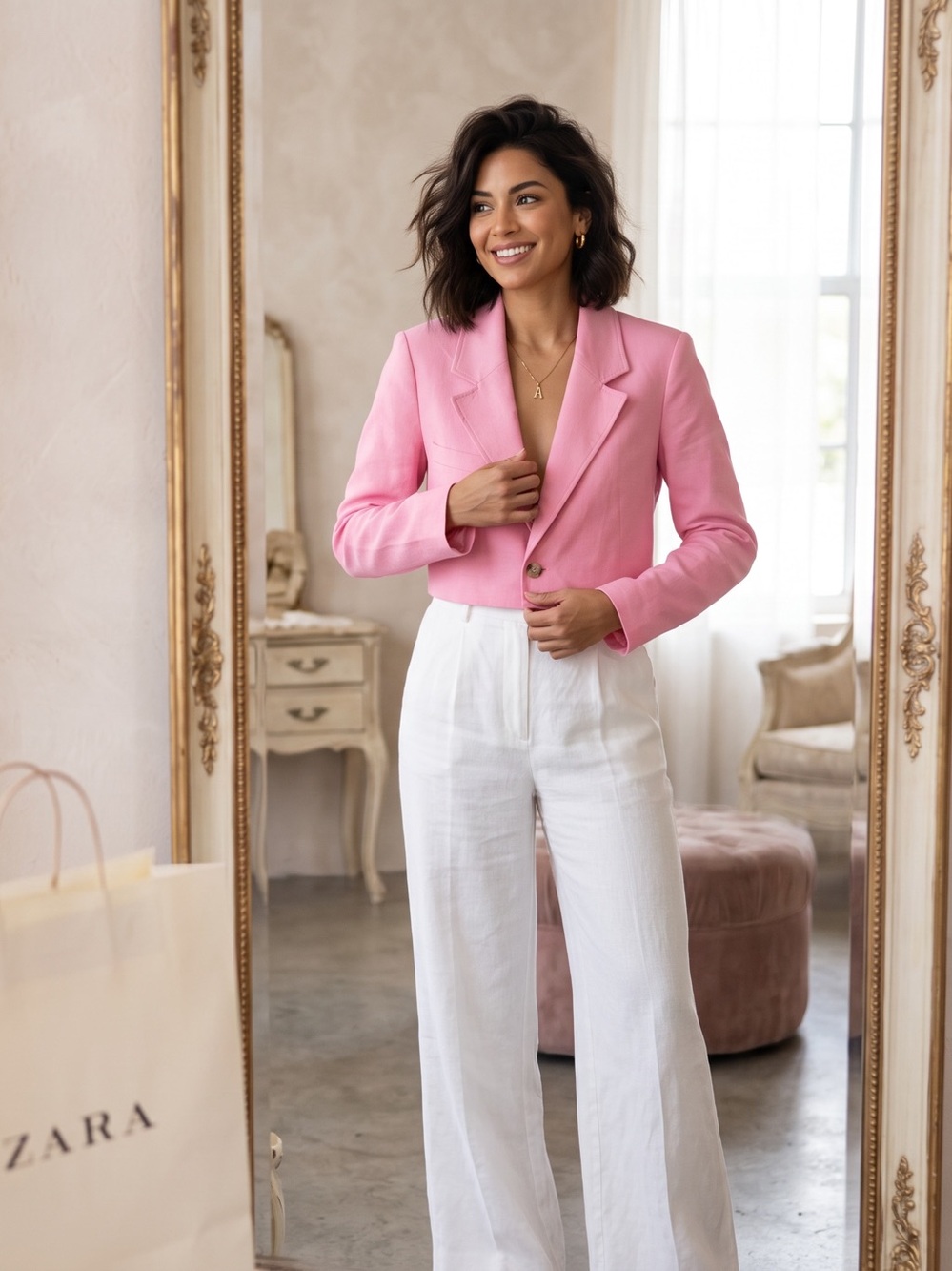 ZARA Pink Cropped Blazer Jacket